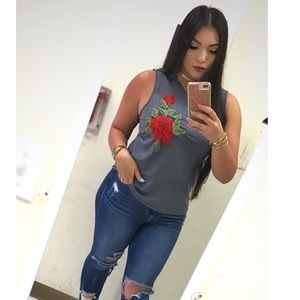 Embroidered Flower Tank